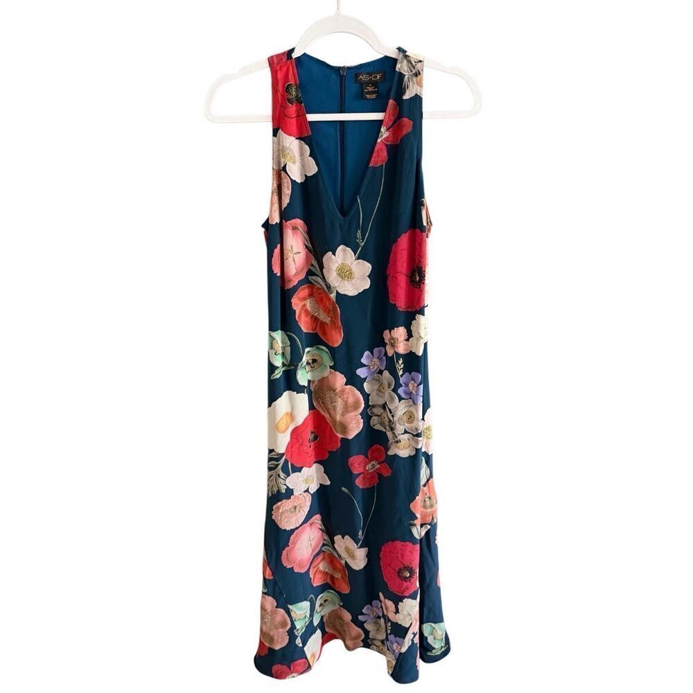 AsbyDF Womens Field Of Poppies Print Silk Juliet Maxi Dress Size Medium - Picture 13 of 16